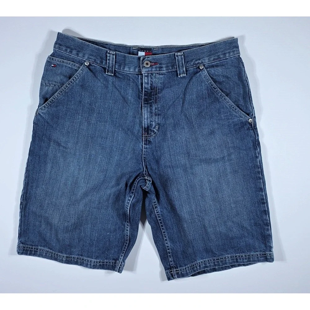 Tommy Hilfiger Men's Denim Carpenter Shorts Blue Medium Wash Size 36 Relaxed Fit